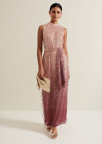 Phase Eight Becka Fringe Sequin Dress Pink Australia | IO0459213